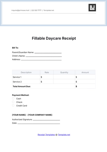 Free Fillable Daycare Receipt Template to Edit Online