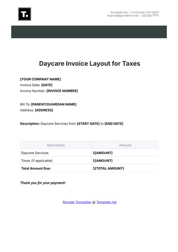 Free Daycare Invoice Layout for Taxes Template to Edit Online