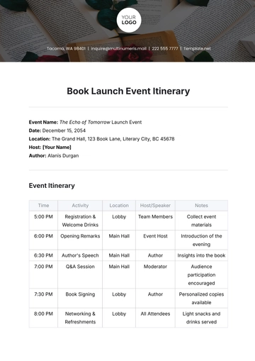 Free Book Launch Event Itinerary Template to Edit Online