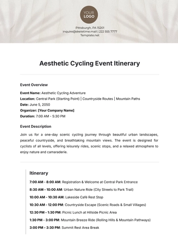 Free Aesthetic Cycling Event Itinerary Template to Edit Online