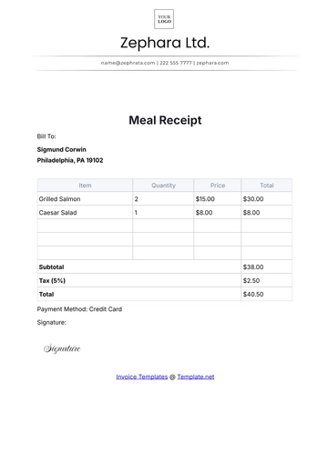 Free Meal Receipt Template to Edit Online