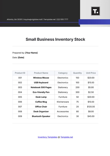 Free Small Business Inventory Stock Template to Edit Online