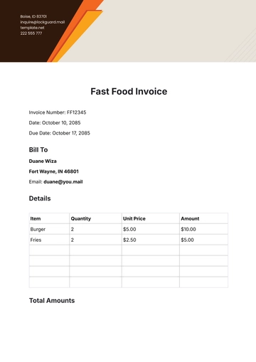 Free Fast Food Invoice Template to Edit Online