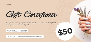 Free Spa Manicure Gift Certificate Template to Edit Online