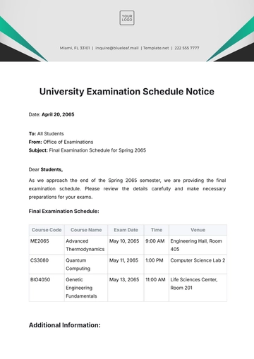 Free University Examination Schedule Notice Template to Edit Online