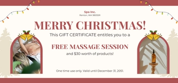 Free Christmas Massage Gift Certificate Template to Edit Online