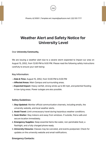 Free Weather Alert and Safety Notice for University Level Template to Edit Online