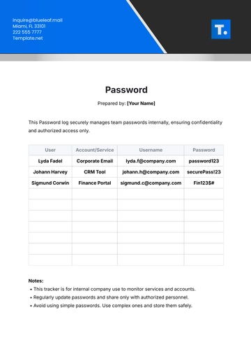 Free Password Template to Edit Online