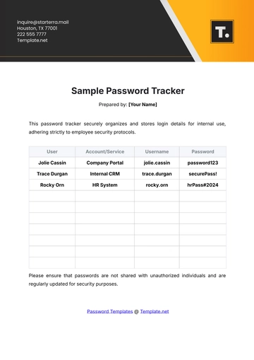 Free Sample Password Tracker Template to Edit Online