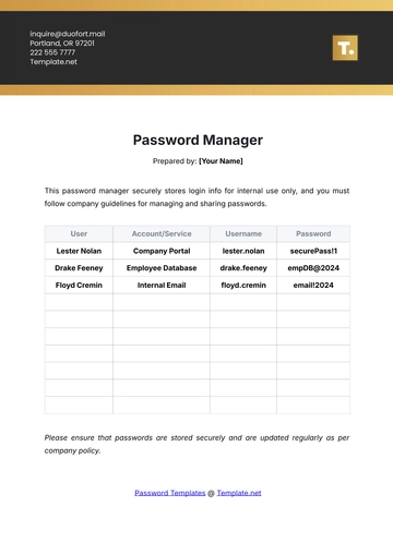 Free Password Manager Template to Edit Online