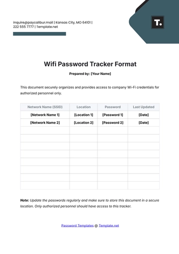 Free Wifi Password Tracker Format Template to Edit Online