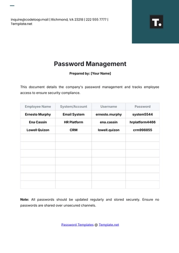 Free Password Management Template to Edit Online