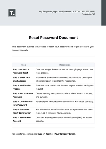 Free Reset Password Document Template to Edit Online
