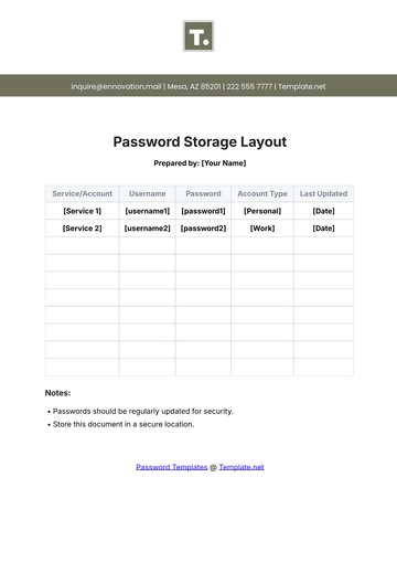 Free Password Storage Layout Template to Edit Online