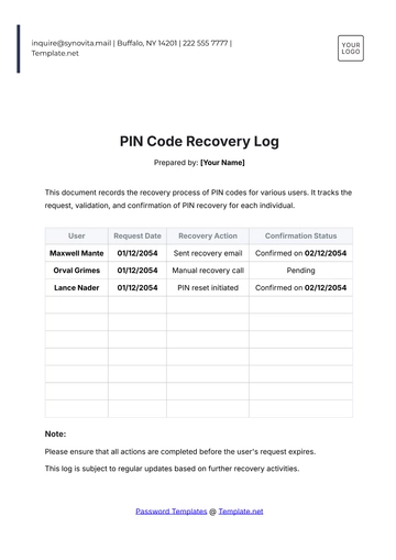 Free PIN Code Recovery Log Template to Edit Online