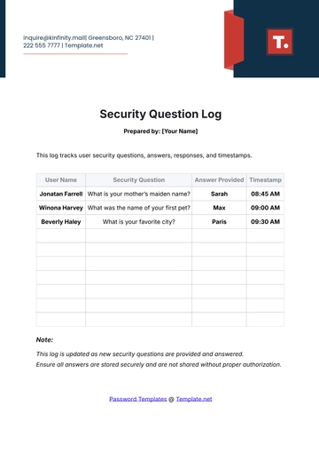 Free Security Question Log Template to Edit Online