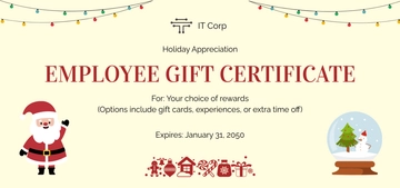 Free Employee Appreciation Christmas Gift Certificate Template to Edit Online