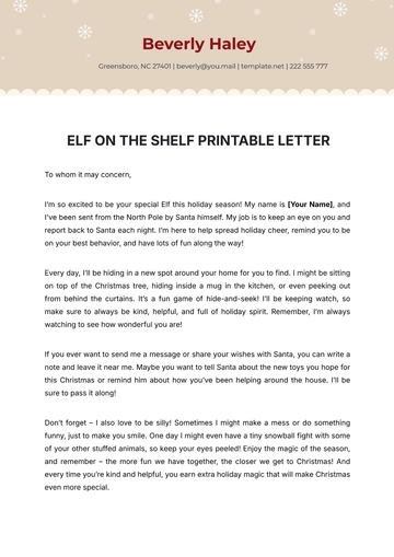 Free Elf on the Shelf Printable Letter Template to Edit Online