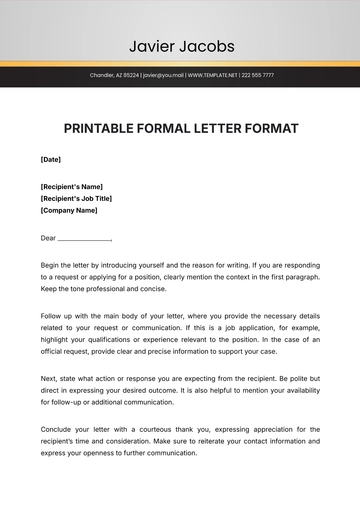 Free Printable Formal Letter Format Template to Edit Online