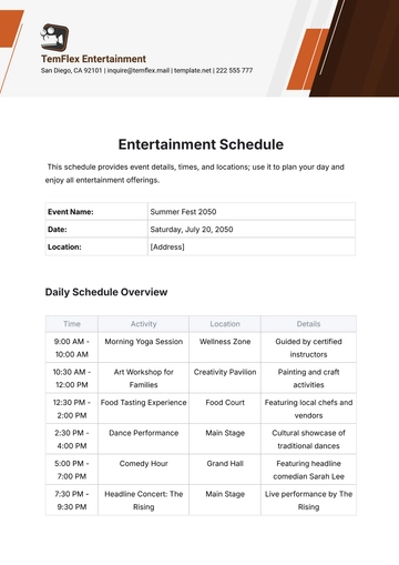 Free Entertainment Schedule Template to Edit Online