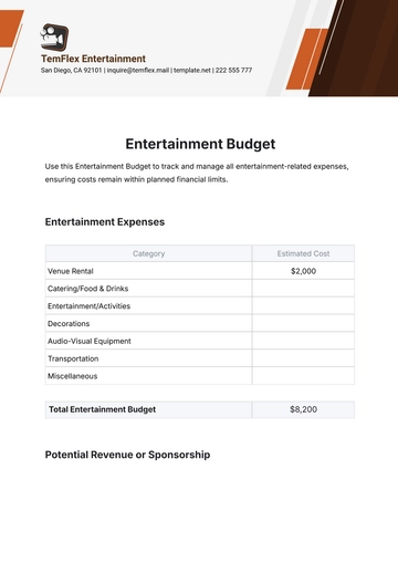 Free Entertainment Budget Template to Edit Online