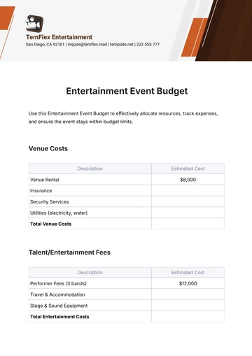 Free Entertainment Event Budget Template to Edit Online