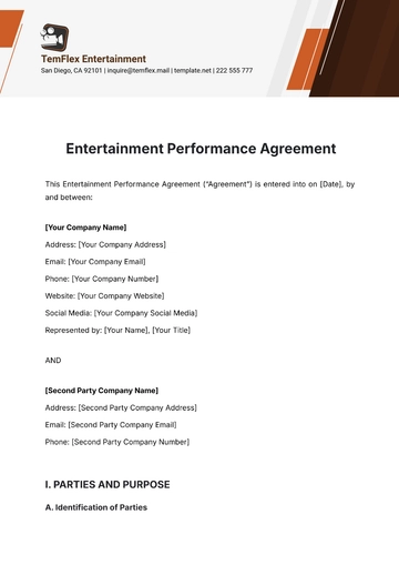 Free Entertainment Performance Agreement Template to Edit Online