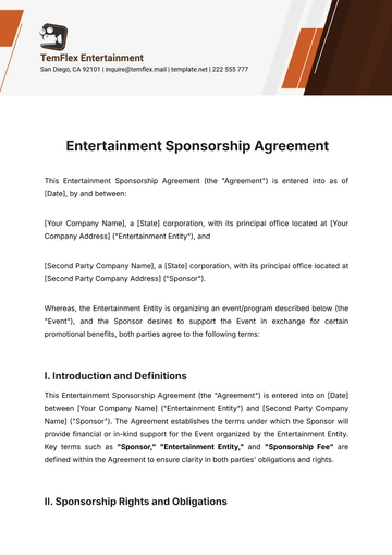 Free Entertainment Sponsorship Agreement Template to Edit Online