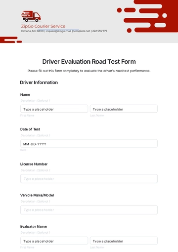 Free Driver Evaluation Road Test Form Template to Edit Online