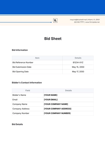 Free Bid Sheet Template to Edit Online