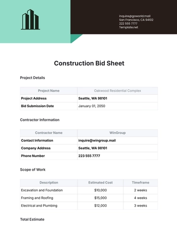 Free Construction Bid Sheet Template to Edit Online