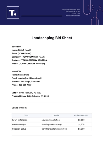 Free Landscaping Bid Sheet Template to Edit Online