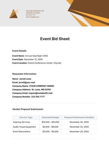 Free Event Bid Sheet Template to Edit Online