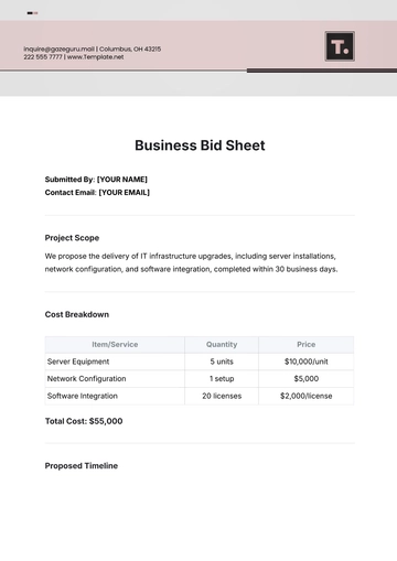 Free Business Bid Sheet Template to Edit Online