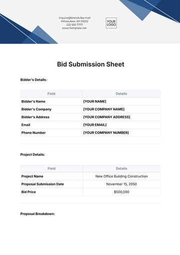Free Bid Submission Sheet Template to Edit Online