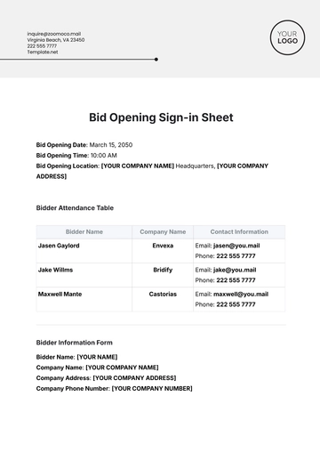 Free Bid Opening Sign-in Sheet Template to Edit Online