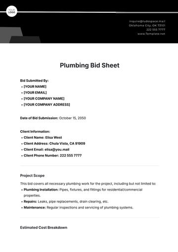 Free Plumbing Bid Sheet Template to Edit Online
