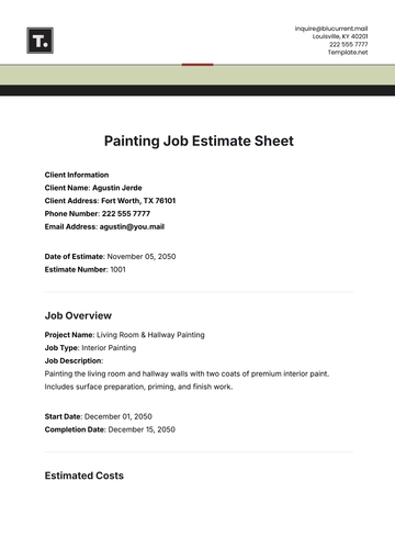 Free Painting Job Estimate Sheet Template to Edit Online
