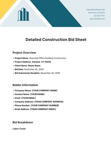 Free Detailed Construction Bid Sheet Template to Edit Online