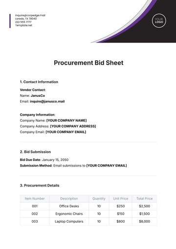 Free Procurement Bid Sheet Template to Edit Online
