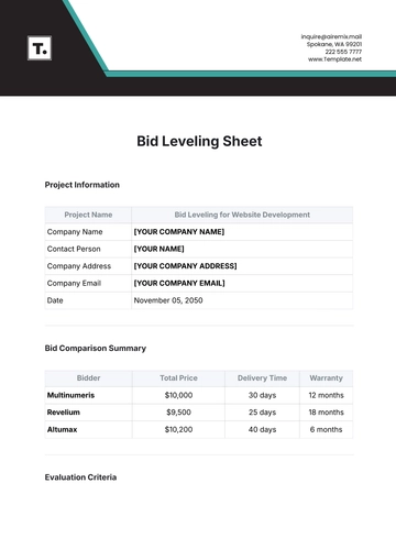 Free Bid Leveling Sheet Template to Edit Online