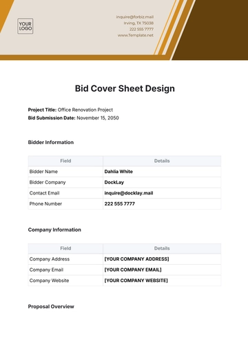 Free Bid Cover Sheet Design Template to Edit Online