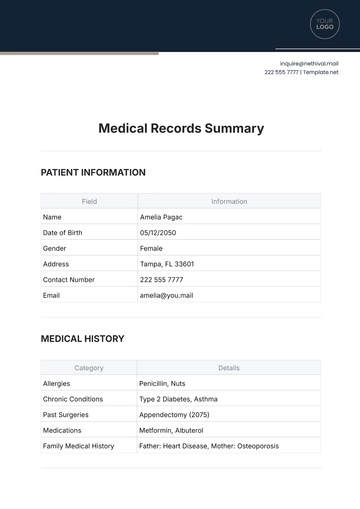 Free Medical Records Summary Template to Edit Online