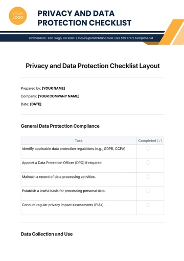 Free Privacy and Data Protection Checklist Layout Template to Edit Online