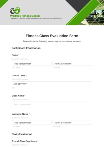Free Fitness Class Evaluation Form Template to Edit Online