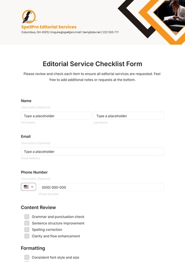 Free Editorial Service Checklist Form Template to Edit Online