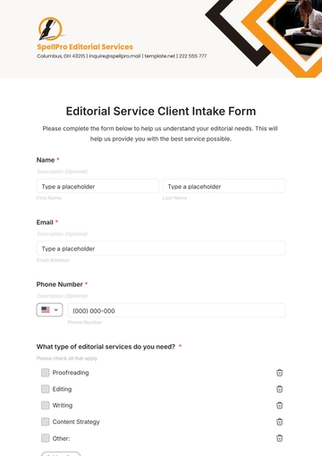 Free Editorial Service Client Intake Form Template to Edit Online
