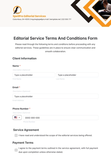 Free Editorial Service Terms And Conditions Form Template to Edit Online