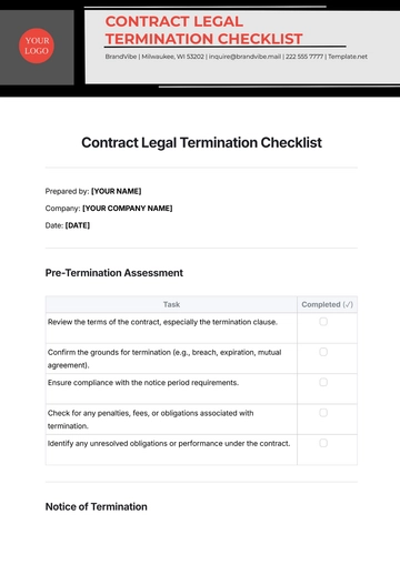 Free Contract Legal Termination Checklist Template to Edit Online