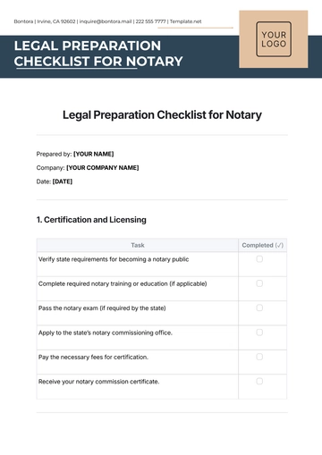 Free Legal Preparation Checklist for Notary Template to Edit Online